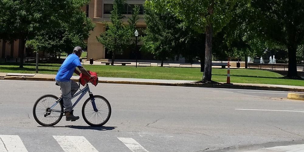 Bicyclist on campus